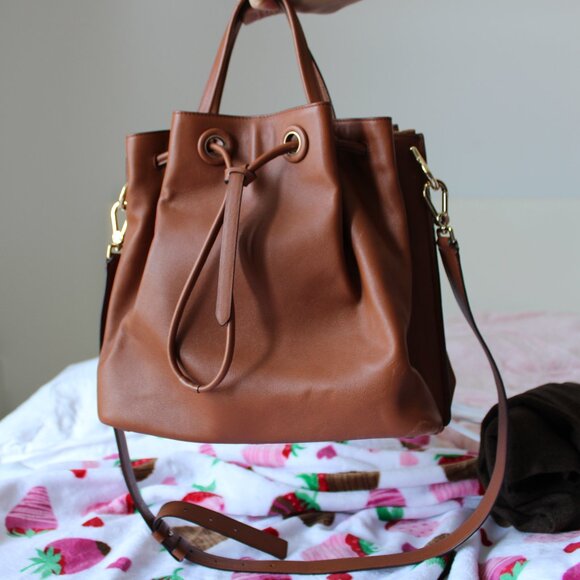 Cole Haan Grand Series Tan Leather Drawstring Bucket Bag - Picture 1 of 12